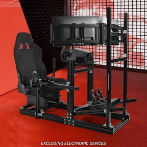 Supllueer 4080 Aluminum Racing Simulator Cockpit With Triple Monitor Mount & Black Seat Fits Logitech Thrustmaster Fanatec.Excluding electronic devices