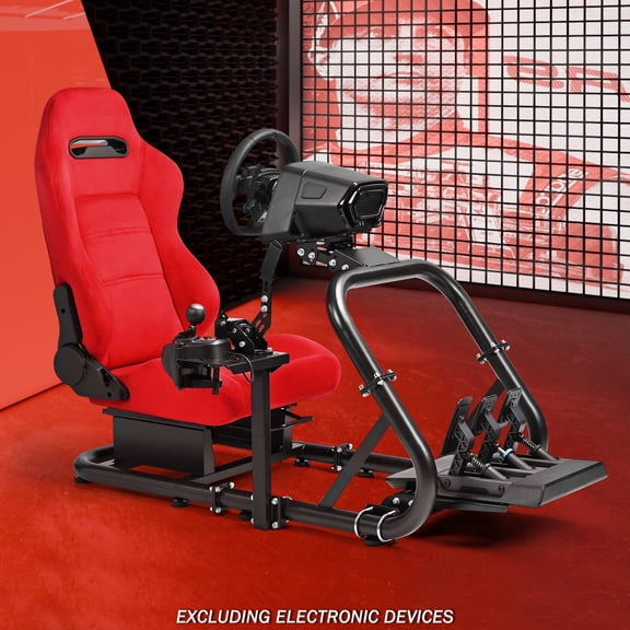 Supllueer 50MM Adjustable Racing Cockpit with Red Suede Seat Fit for Logitech G29 G920 G923  Thrustmaster Fanatec   Without Steering Wheel Pedal Shifter