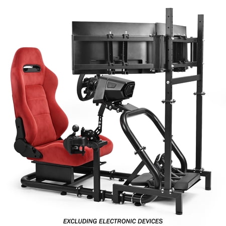 Supllueer 50MM Adjustable Racing Cockpit with Red Suede Seat and Triple-Screen Monitor Stand for Logitech G29 G920 for Fanatec Adjustable Racing Wheel Stand Without Steering Wheel Pedal Shifter