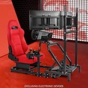 Supllueer 50MM Adjustable Racing Cockpit with Red Suede Seat and Triple-Screen Monitor Stand for Logitech G29 G920 for Fanatec Adjustable Racing Wheel Stand Without Steering Wheel Pedal Shifter