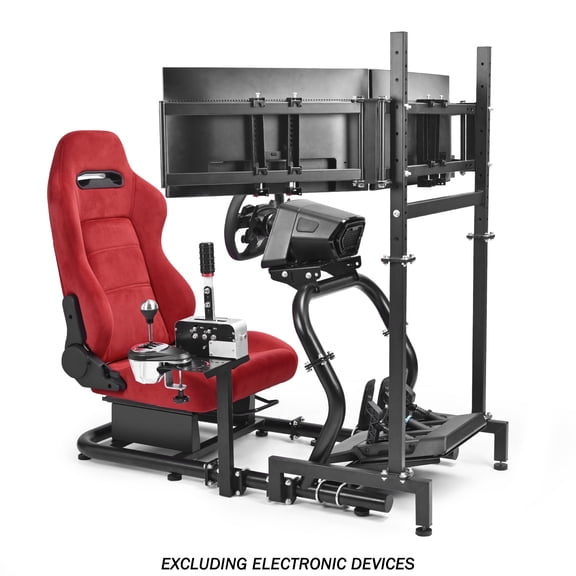 Supllueer 50MM Adjustable Racing Cockpit with Red Suede Seat and Triple-Screen Monitor Stand for Logitech G29 G920 for Fanatec Adjustable Racing Wheel Stand, Without Steering Wheel Pedal Shifter