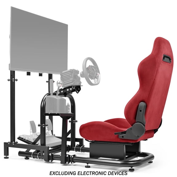 Supllueer Adjustable Racing Cockpit with Red Suede Seat and Monitor Stand for Logitech G29 G920 G923 for Thrustmaster, for Fanatec Gaming Race Cockpit Without Steering Wheel Pedal Shifter