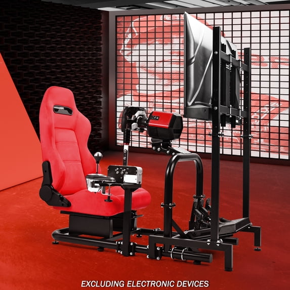 Supllueer Adjustable Racing Cockpit with Red Suede Seat and Monitor Stand Fit for Logitech G29 G920 G923 for Thrustmaster, for Fanatec Gaming Race Cockpit Without Steering Wheel Pedal Shifter