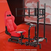 Supllueer Adjustable Racing Cockpit with Red Suede Seat and Triple-Screen Monitor Stand Fits Logitech G29 G920 for Fanatec Adjustable Racing Wheel Stand Without Steering Wheel Pedal Shifter