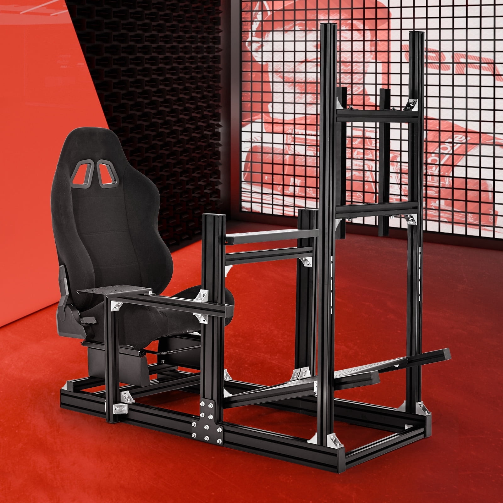 Supllueer 4080 Aluminum Adjustable Racing Simulator Cockpit With Black ...