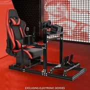 Supllueer Adjustable Aluminum Profile Racing Simulator Cockpit with Red Seat Fit Logitech G29 G923 Thrustmaster Stable Racing Sim Cockpit
