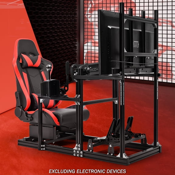 Supllueer 3060 Aluminum Profile Racing Simulator Cockpit With Red Seat & TV Stand Fit Logitech Thrustmaster Excluding Electronic Devices