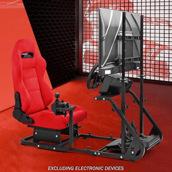 Supllueer Ergonomic Racing Simulator Cockpit  with Red Suede Seat and Monitor Stand Fit for Logitech G29 G920 G923 for Thrustmaster, for Fanatec Gaming Race Cockpit Without Steering Wheel Pedal Shift