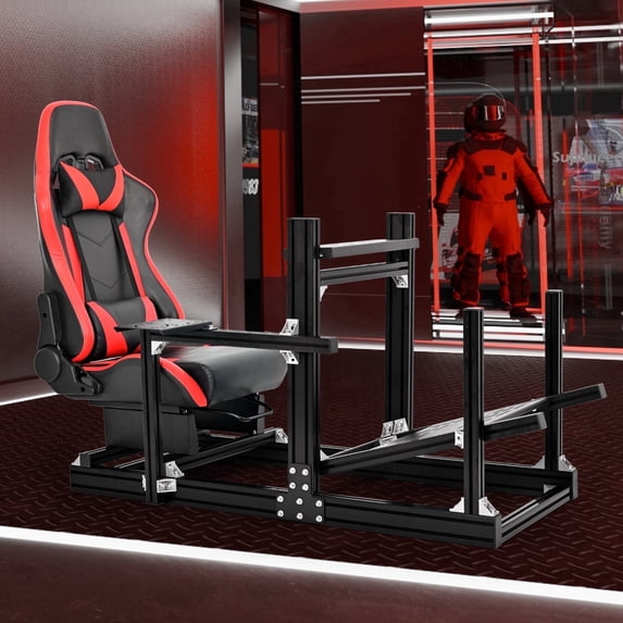 Supllueer 4080 Aluminum F1 Racing Simulator Stand Stable Adjustable With Ergonomic Red Seat Fits Logitech Thrustmaster Fanatec.Excluding electronic devices