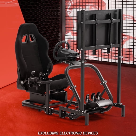 Supllueer G29 Racing Simulator Cockpit With TV Stand & Black Seat Fit For Logitech G923 G920 Thrustmaster.Excluding electronic devices