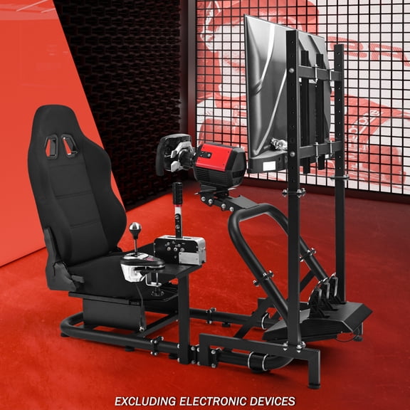 Supllueer G29 Racing Simulator Cockpit With TV Stand & Black Seat Fit For Logitech G923 G920 Thrustmaster.Excluding electronic devices