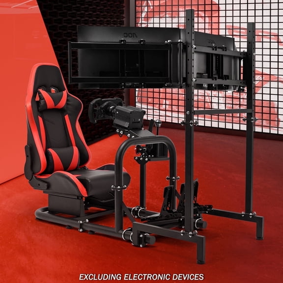 Supllueer Racing Simulator Cockpit With Triple Monitor Stand & Red Seat Fits Logitech G923 G920 Thrustmaster T300 Fanatec.Excluding electronic devices