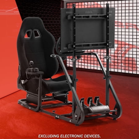 Supllueer Racing Simulator Cockpit With TV Monitor Stand And Racing Black Seat Fit Logitech G29 G920 G923 Thrustmaster.Excluding electronic devices