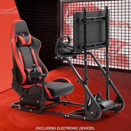 Supllueer Racing Simulator Cockpit with Gaming Red Seat & Adjustable Monitor Stand Fits Logitech G29 Thrustmaster Fanatec.Excluding electronic devices
