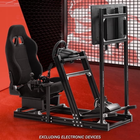 Supllueer 4080 Aluminum Racing Simulator Cockpit With Monitor Stand & Black Seat Fit Logitech G29 G920 Thrustmaster Fanatec.Excluding electronic devices