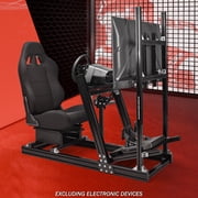 Supllueer 4080 Aluminum Racing Simulator Cockpit With Monitor Stand & Black Seat Fits Logitech G29 G920 Thrustmaster Fanatec.Excluding electronic devices