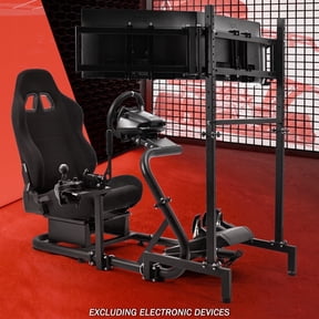 Supllueer Racing Sim Cockpit with Triple Monitor & Black Seat Fits PC/PlayStation/Xbox, Compatible with Logitech G29/G923, Thrustmaster T300, Fanatec
