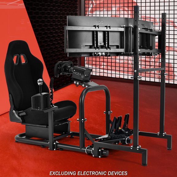 Supllueer Racing Simulator Cockpit With Triple Monitor Stand & Black Seat Fit Logitech G923 G920 Thrustmaster T300 Fanatec.Excluding electronic devices