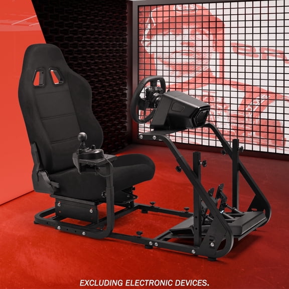 Supllueer Racing Simulator Cockpit Adjustable With Black Seat Fits Logitech G923 G920 Thrustmaster T-GT T248x T80.Excluding electronic devices