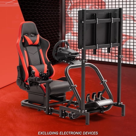 Supllueer Racing Simulator Cockpit With Race Red Seat & Display Monitor Stand fits Logitech Thrustmaster Fanatec.Excluding electronic devices