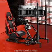 Supllueer Racing Simulator Cockpit Stand with Triple Monitor Stand and Red Seat Fit Logitech G920 G923 Fanatec