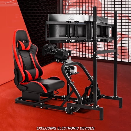 Supllueer Racing Simulator Cockpit Stand With Triple Monitor Stand & Red Seat Fits Logitech G920 G923 Fanatec.Excluding electronic devices