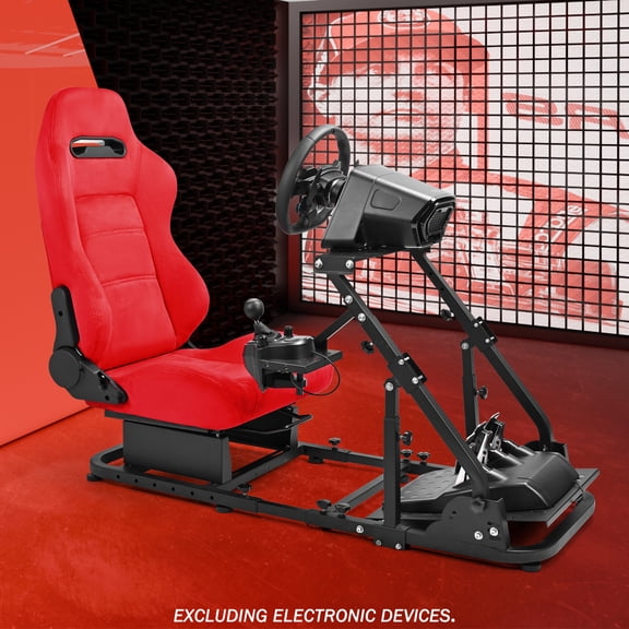 Supllueer Racing Simulator Cockpit With Adjustable Red Suede Seat Fits For Logitech G920 Thrustmaster.Excluding electronic devices
