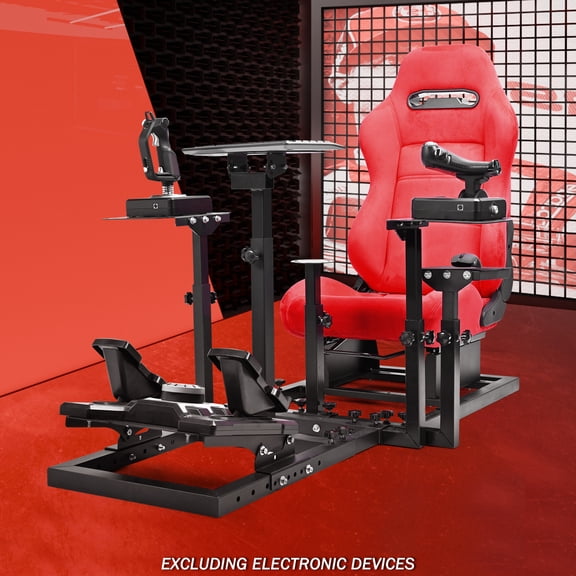 Supllueer Racing Simulator Cockpit With Red Suede Seat Fits For Logitech G923 Thrustmaster Excluding Electronic Devices