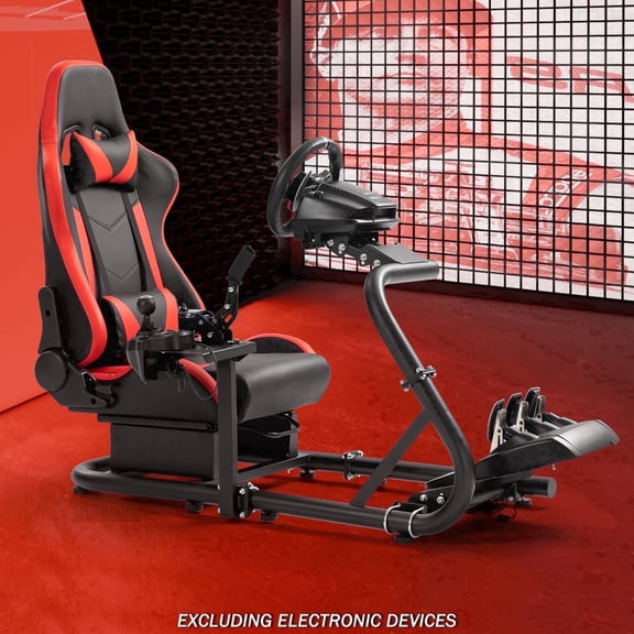 Supllueer Racing Simulator Cockpit Semi Open Stand With Red Seat Fit Logitech G920 G923 Thrustmaster T300RS Fanatec.Excluding electronic devices