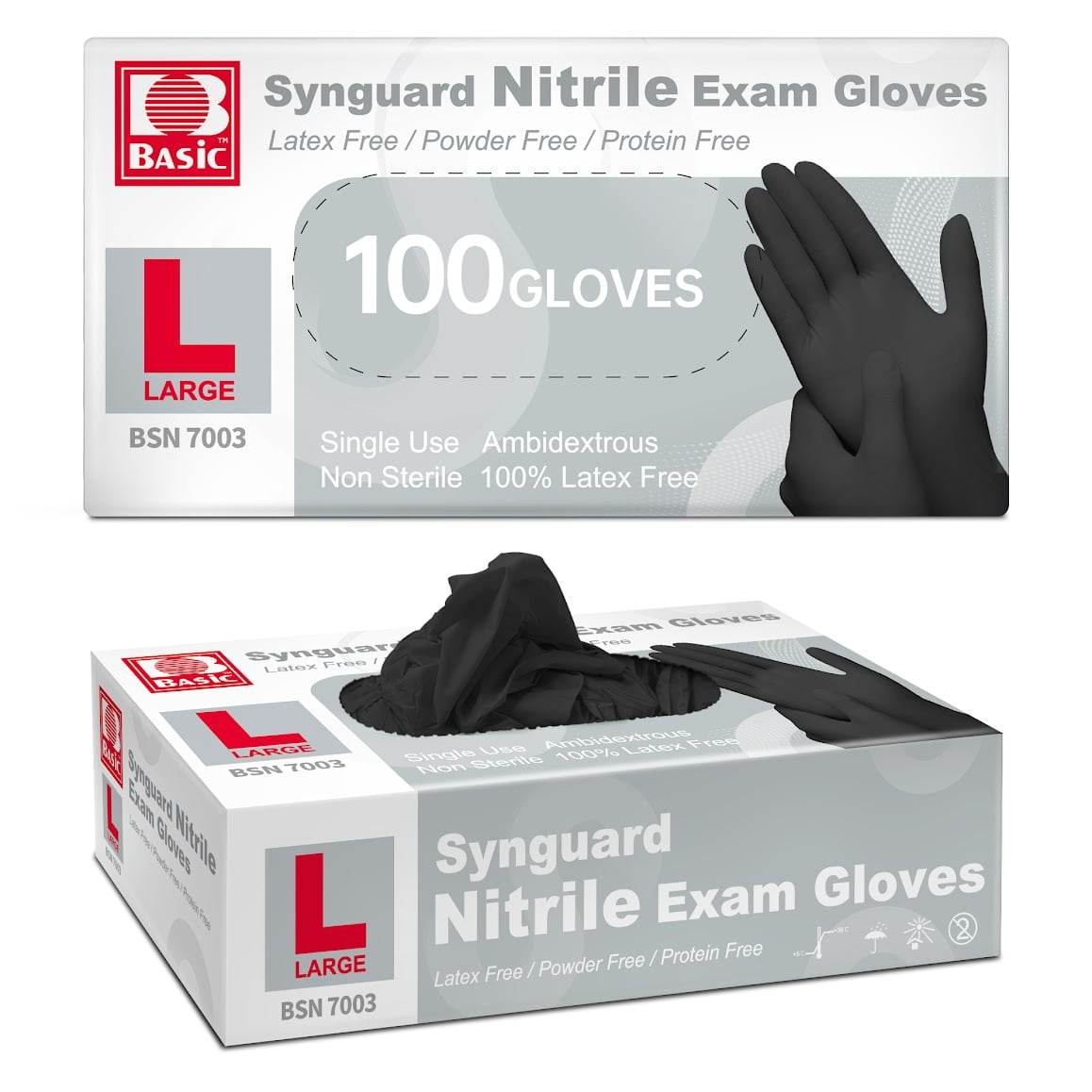 Supmedic Basic Medical Nitrile Exam Gloves, 4 mil Powder-Free Non-Sterile Food-Safe Cleaning Disposable Glove, Black 100Pcs (Large)