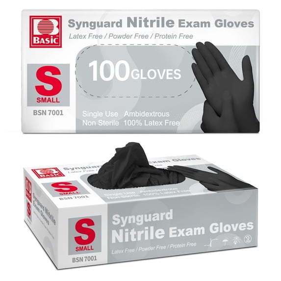 Supmedic Basic Medical Nitrile Exam Gloves, 4 mil Powder-Free Non-Sterile Food-Safe Cleaning Disposable Glove, Black 100Pcs (Small)