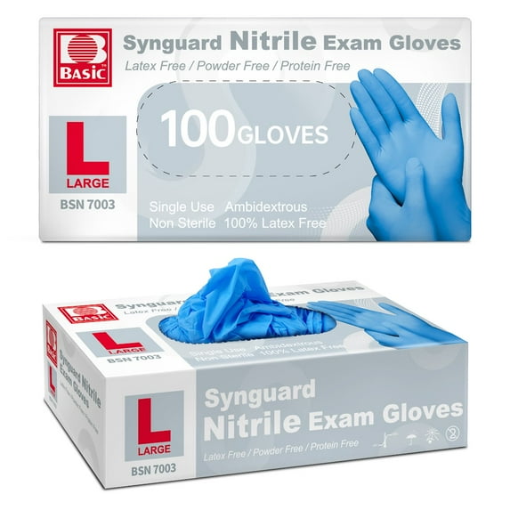 Supmedic Basic Medical Nitrile Exam Gloves, Powder-Free Non-Sterile Food-Safe Cleaning Disposable Glove, Blue 100Pcs (Large)
