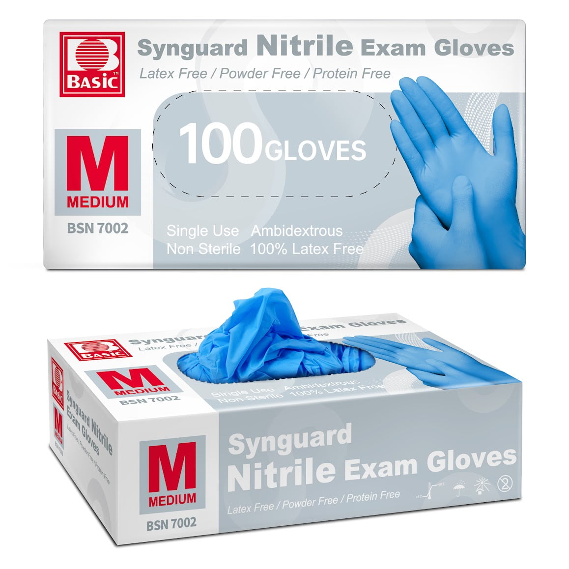 Supmedic Basic Medical Nitrile Exam Gloves, Powder-Free Non-Sterile Food-Safe Cleaning Disposable Glove, Blue 100Pcs (Medium)