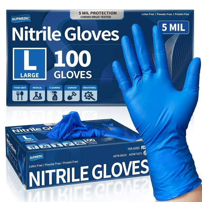 Disposable Examination Nitrile Gloves, Medium, Blue, 5 mil, 100/Box Disposable Examination Nitrile Gloves, Medium, Blue, 5 mil, 100/Box