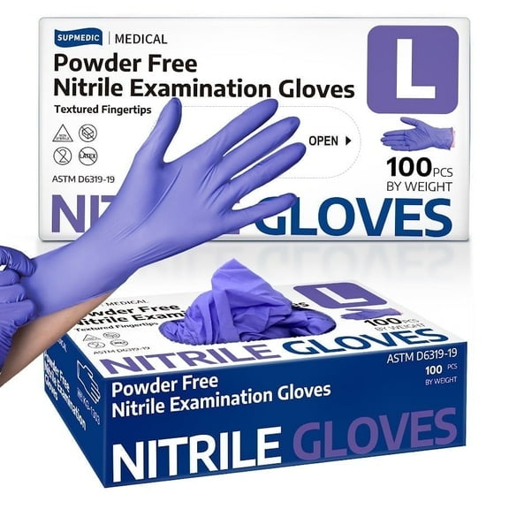 Supmedic Nitrile Exam Gloves, 3.5 mil Disposable Medical Glove Powder-Free Latex-Free Food Safe, 100 Pcs (Blue Violet Large)