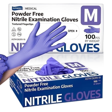 Supmedic Nitrile Exam Gloves, 3.5 mil Disposable Medical Glove Powder-Free Latex-Free Food Safe, 100 Pcs (Blue Violet Medium)