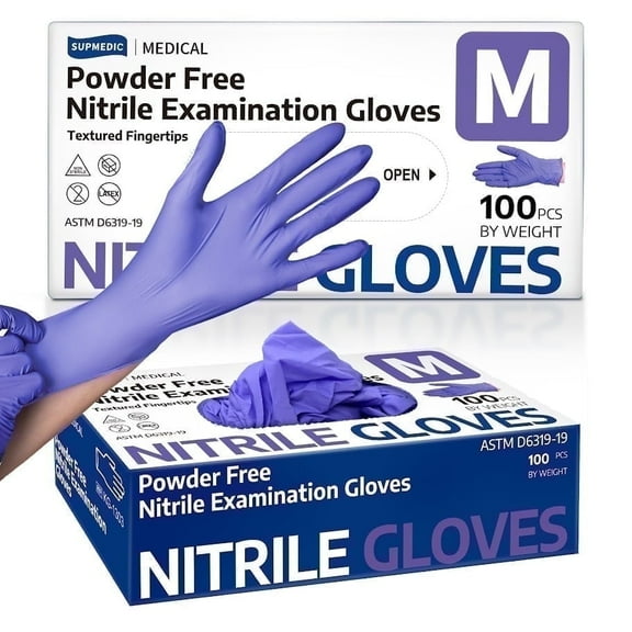 Supmedic Nitrile Exam Gloves, 3.5 mil Disposable Medical Glove Powder-Free Latex-Free Food Safe, 100 Pcs (Blue Violet Medium)