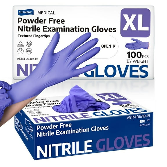 Supmedic Nitrile Exam Gloves, 3.5 mil Disposable Medical Glove Powder-Free Latex-Free Food Safe, 100 Pcs Blue Violet (XLarge)
