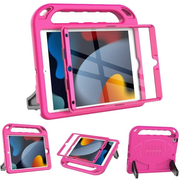 SUPNICE Case with Built-in Screen Protector for iPad 10.2 Inch 2021/2020/2019 (9th/8th/7th Gen), Lightweight Shockproof Handle Stand Kids Case for Apple iPad 10.2, iPad Air 3 10.5 2019,Pink