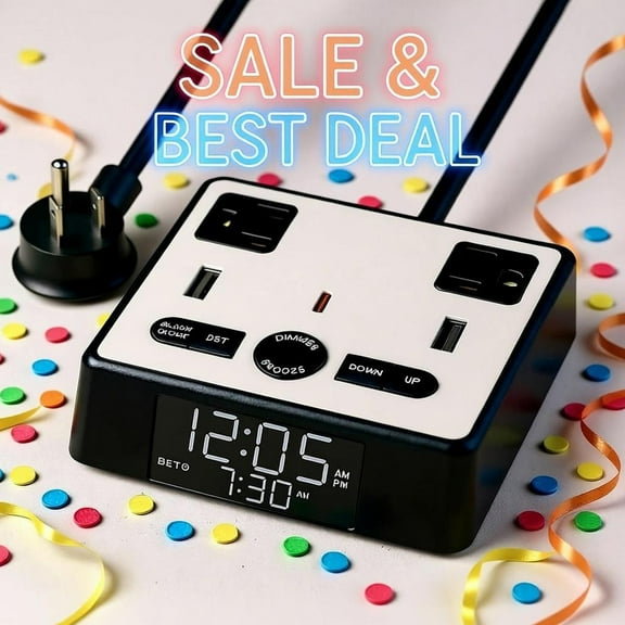 Supper D Alarm Clocks, USB Ports, AC Outlets, Surge Protector, Large LED Display, Snooze, Battery Backup