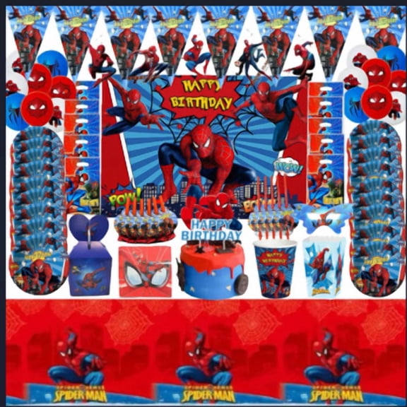 Spider Herro Party Supplies, Party Decorations Tableware Set Party Plates Cups Napkins Tablecloth Balloons Backdrop Banner etc.