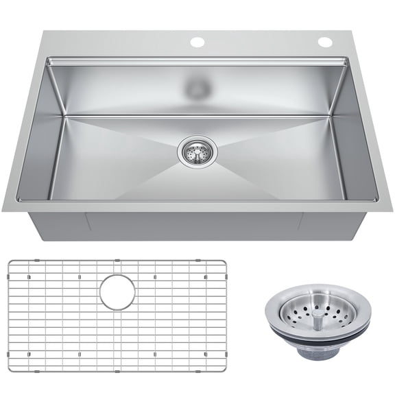 SupperEver 33 x 22 Inch Stainless Steel Kitchen Sink, Single Bowl Top Mount & Undermount 18-Gauge Sink with Bottom Grid and Drain Strainer Set