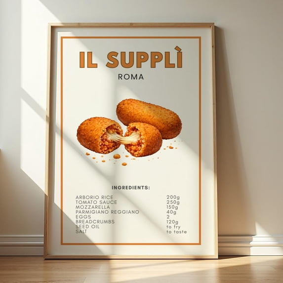 Food Subscription Supplì Poster, Italian Street Food Recipe Poster Roman Fried Rice Ball ...