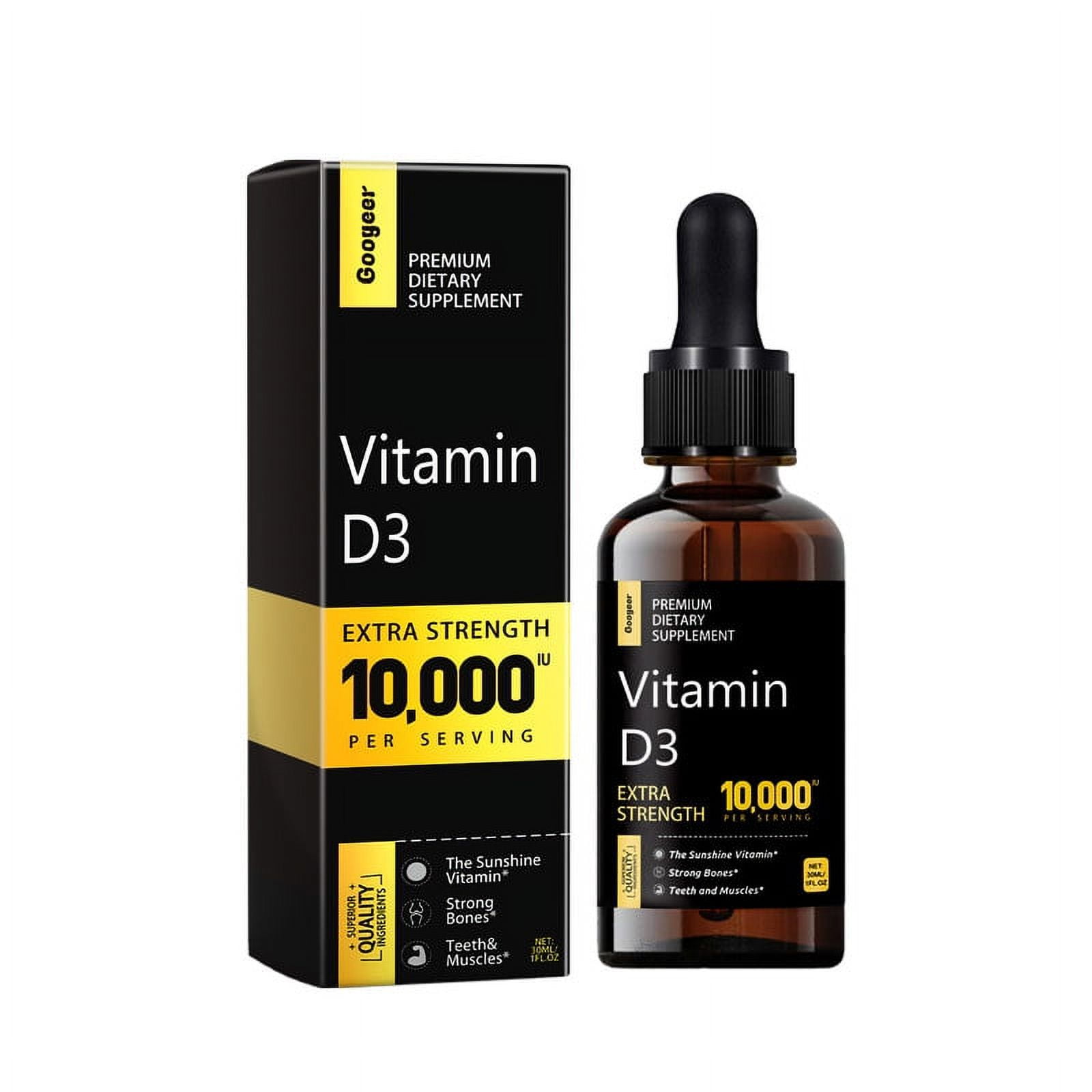 Supplemental vitamin; 10,000 iu; Vitamin D3 drops for adults; Strengthens immunity; Helps with