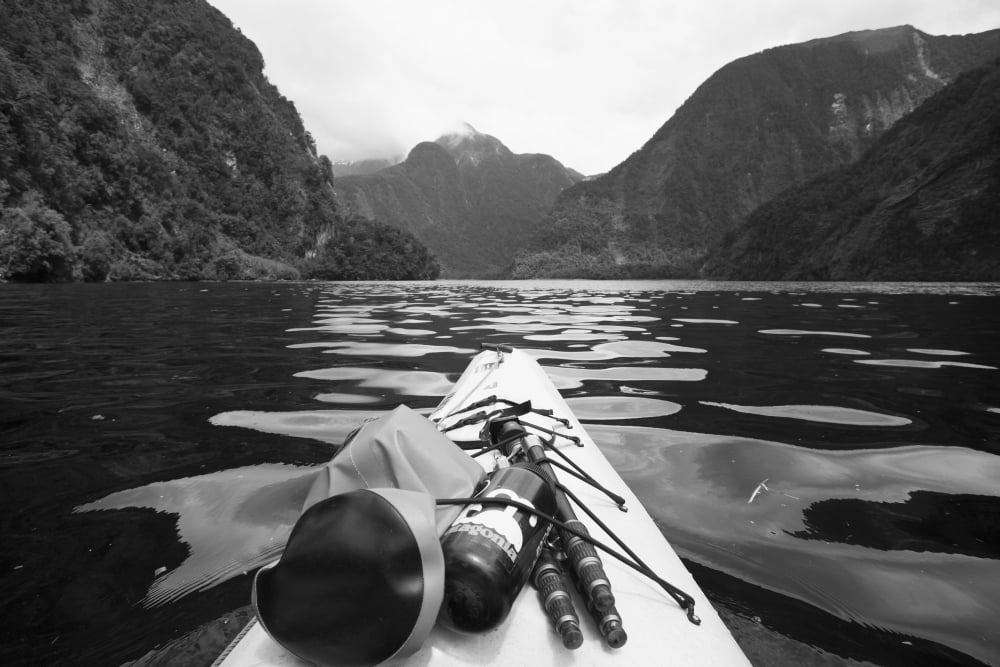 Supplies On The End Of A Kayak Going Through A Fjord Doubtful Sound South Island New Zealand Canvas Art - David DuChemin Design Pics (19 x 12)