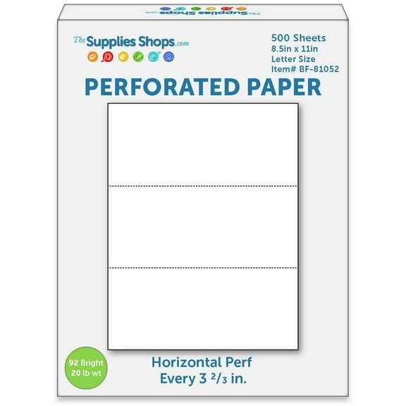 Supplies Shops Perforated Copy Paper, 8 1/2" x 11", 20 lbs, White, 500 Sheets