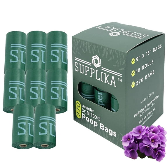 Supplika 270 Dog Poop Bags - Bio-degradable, Leak-Proof and Extra-Thick Pet Waste Bags for Big and Small Dogs - Lavender Scented - 270 Bags