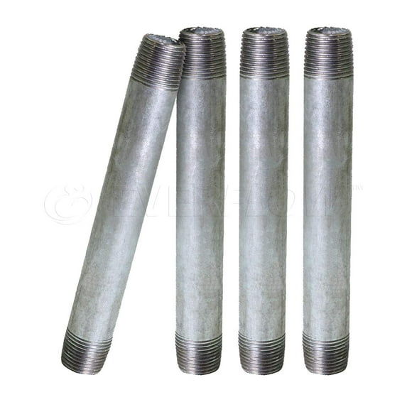 Supply Giant 1-1/2" x 12", Steel Pipe, pre cut Industrial Pipe, Threaded Pipe Nipples and Fittings, Build Vintage DIY Furniture, Galvanized (Pack Of 4)