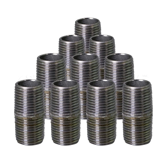 Supply Giant 1/2" x 1", Closed Steel Pipe, pre cut Industrial Pipe, Threaded Pipe Nipples and Fittings, Build Vintage DIY Furniture, Galvanized (Pack Of 10)
