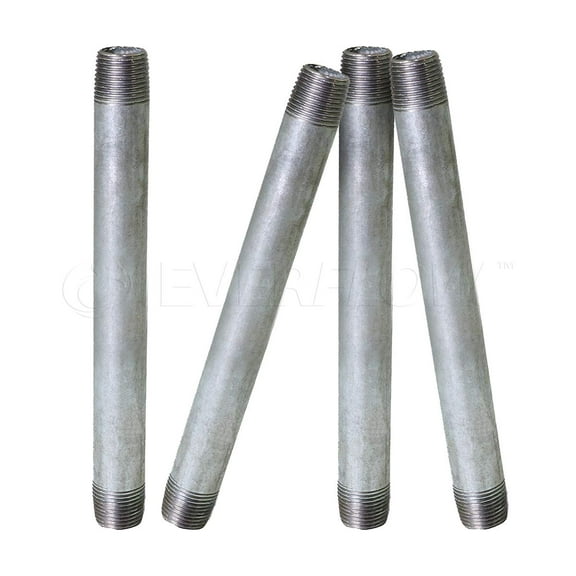 Supply Giant 1/2" x 10", Steel Pipe, pre cut Industrial Pipe, Threaded Pipe Nipples and Fittings, Build Vintage DIY Furniture, Galvanized (Pack Of 4)
